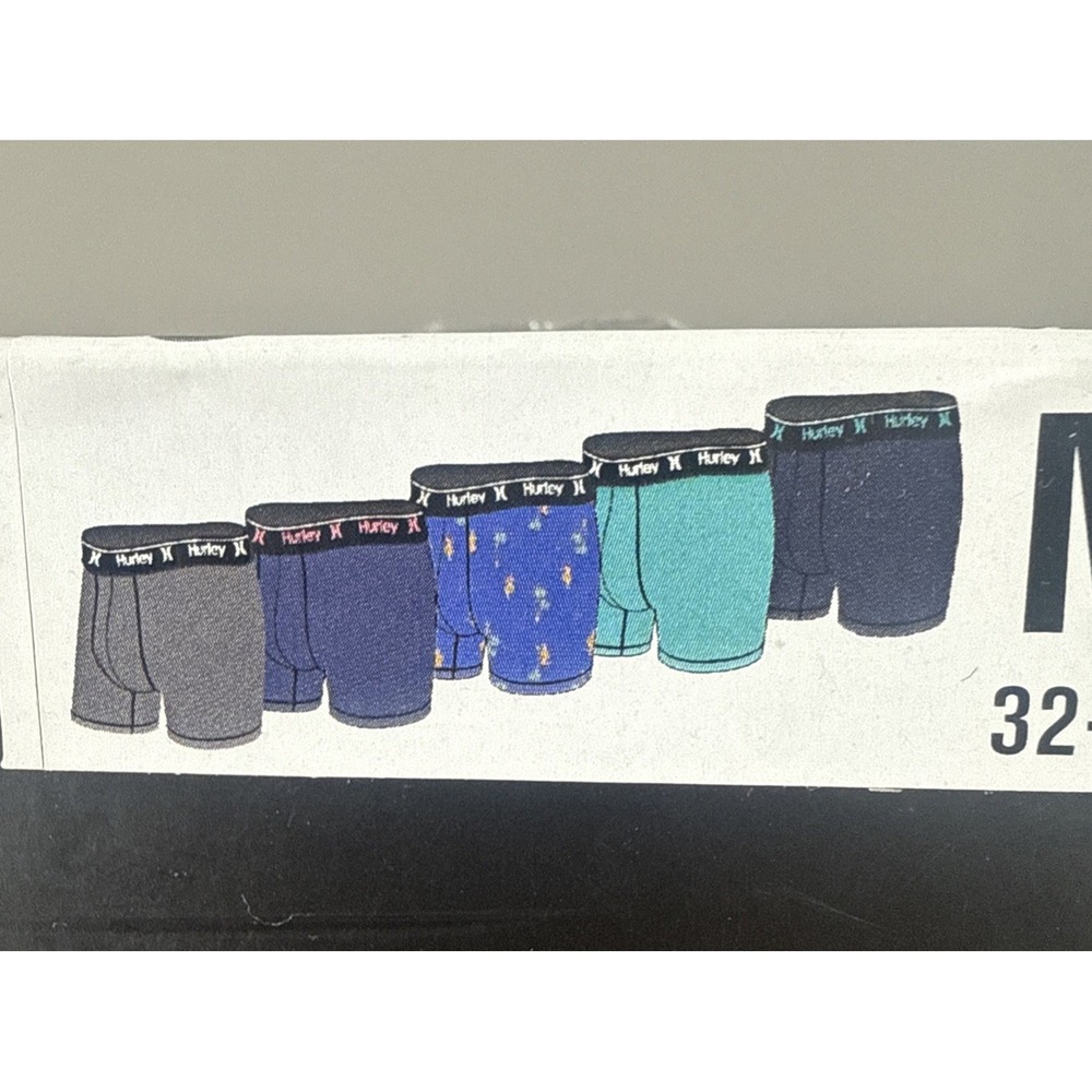 Hurley Mens Medium Regrind Boxer Briefs Sweat Wicking Stretch 5 Pack 6" Seam - Picture 4 of 5